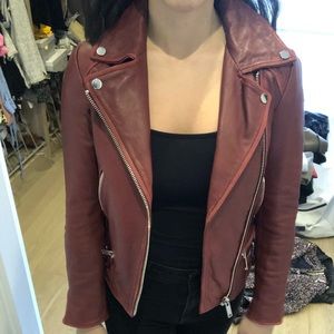 Zara red faux leather biker jacket in XS